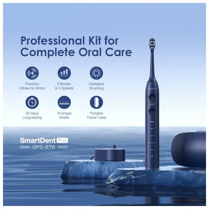 oraimo SmartDent Pro Powerful Ultrasonic Motor Electric Toothbrush Kit with 5 Modes & 3 Speeds